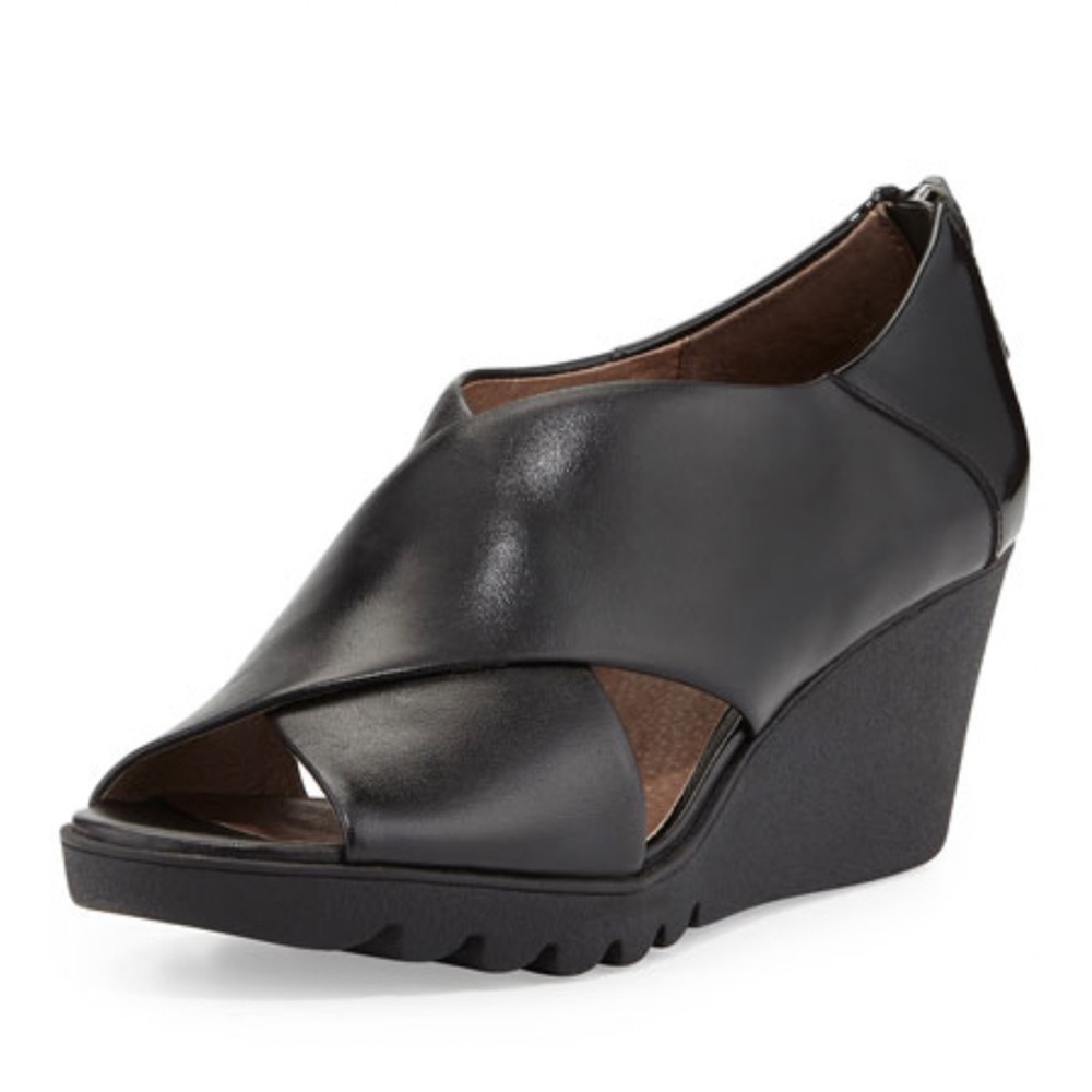 Donald J. Pliner Marti Black Leather Cross Strap Wedge Pumps Sandals
